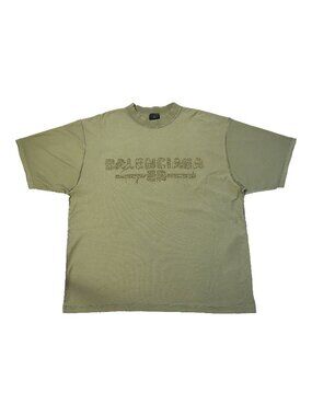Balenciaga Barbwire Logo Oversized T-Shirts Olive